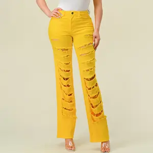 Evelyn - High Waisted Stretchy Colored Wide Leg Straight Women's Jeans - Lover Brand Fashion Cotton Casual Plain Black White Comfort Fabric Bottom