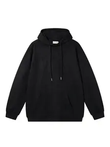 Men's Fall Winter Casual Hooded Sweatshirt, Plain Color Suede Velvet Loose Fit Jacket, Trendy Relaxed Outerwear for Daily Wear