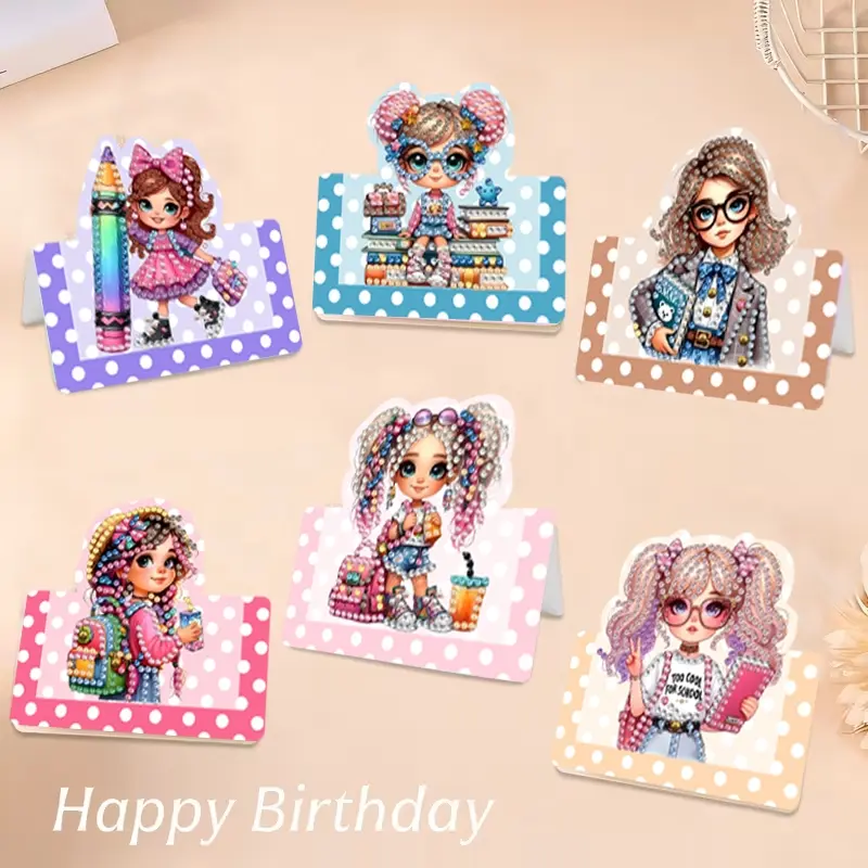 6pcs DIY Diamond Painting Greeting Cards, 3D Foldable Pop-Up Design with 6 Envelopes, Shiny Crystal Diamonds Mosaic Postcards, Perfect Gift