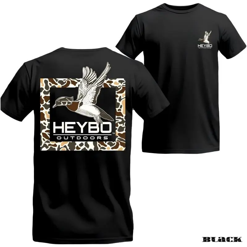 Double-sided Print Design Black Roundneck Tshirt | Flying Mallard Graphic Tees For Waterfowl Hunters | Outdoor Sport Menswear | Tropical Classic Crewneck Shortsleeve | Stylish Casual Cotton Streetwear
