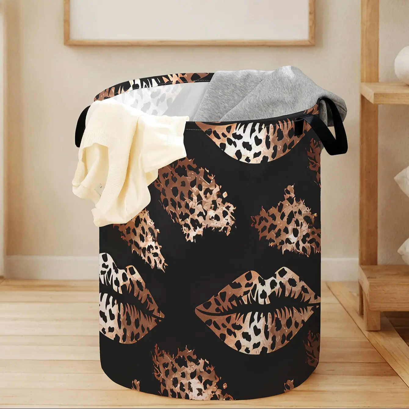 Creative Leopard Print Lip Pattern Toy and Laundry Storage Basket, Laundry Sorting Basket, Laundry Basket Sorter, Laundry Bin Sorter, Multi-Use Striped Organizer for Kids and Home, Ideal Wardrobe Solution, Laundry Hamper