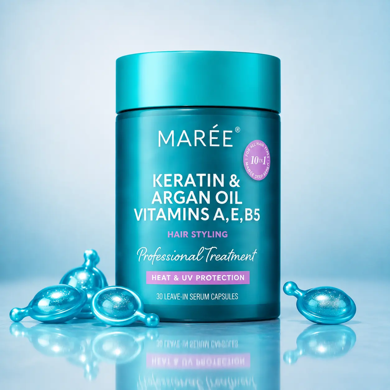 MARÉE Hair Serum Capsules – Anti-Frizz Hair Treatment – Keratin & Argan Oil – 30 Capsules campingessentials