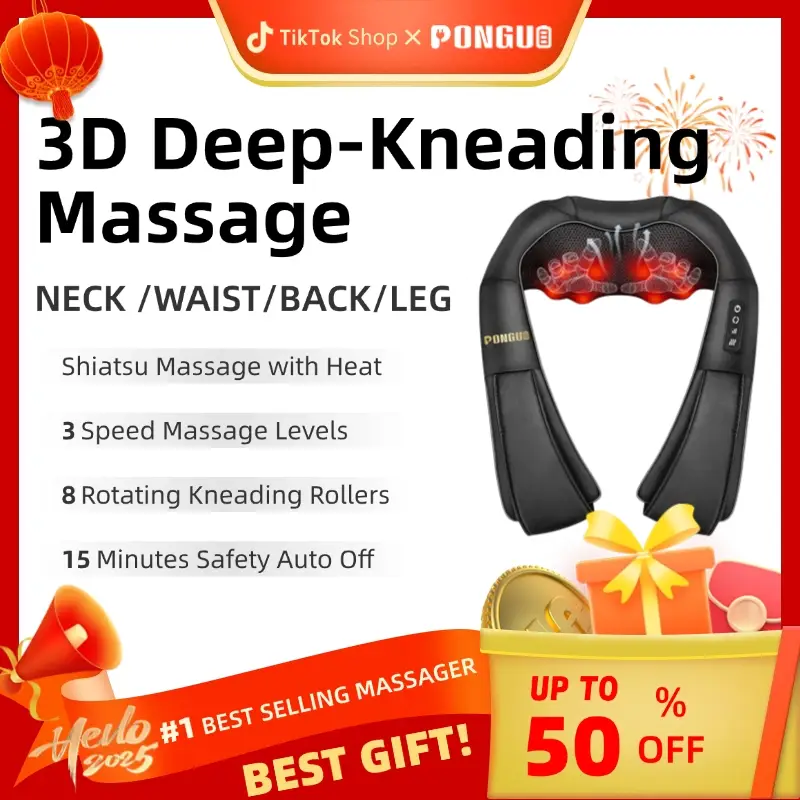 PONGUI Shiatsu Neck and Back Massager,Electric Deep Tissue 16D Kneadin adjustable settings,Plug-in Car Neck Massage Pillow for Neck, Back, Shoulder, F