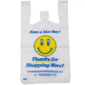 White "Happy Face" Plastic T-Shirt Bag - 1/6 Size