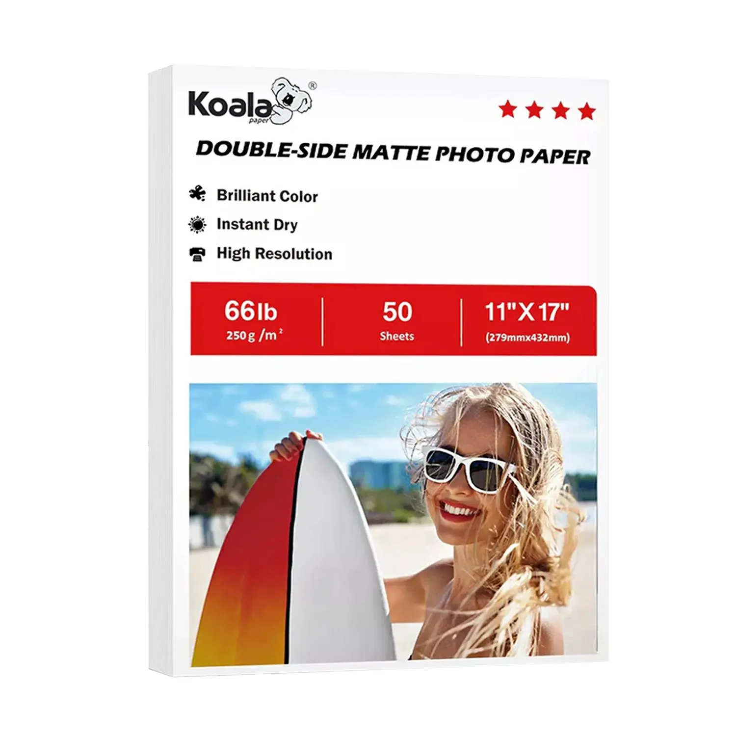 Koala Double-Sided Matte Cardstock Photo Paper 11x17 66lb 250gsm 50 Sheets for Inkjet Printers Posters Crafts Fast Dry No Smudging High Resolution Stationery Supplies Booklets