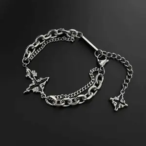 Fashion Dark Cross Bracelet for Men and Women 925 silver Chain,Gift & Party Punk Bangles Accessorie