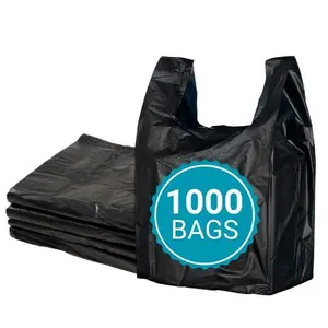 TP Plastic Black Heavy Duty T-Shirt Bags 1000 Count | Durable HDPE 11.5" x 6.5" x 22" Plastic Bags for Shopping & Retail Use