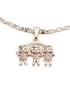 Beautiful Gold-Plated Pendant of 2 Smiling Girls and 1 Boy. Available With Clear or Colored Stones Comes With an 18-inch or 24-inch Chain. Personalized Necklace Sparkling Cz Necklace