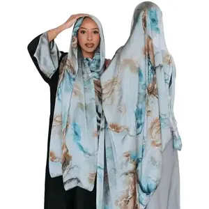 Teal Marble Hijab - Soft Fabric with Abstract Design, Versatile for Various Occasions