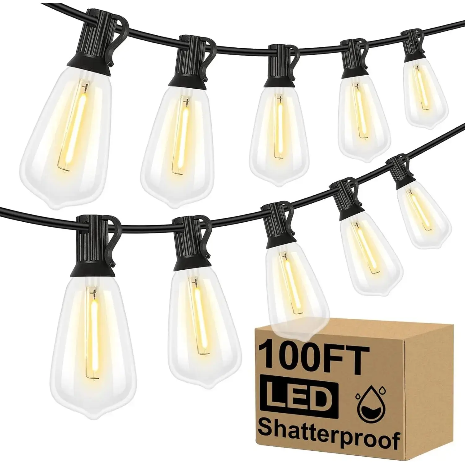 【NO Solar】Waterproof Outdoor String Lights, US Plug Connectable ST38 LED Light String with Vintage Edison Bulbs Dimmable Shatterproof Outside Hanging Lights Backyard Balcony,campingessentials,outdoorfurnitureset,campinggear, Party Lights, Mood Lighting