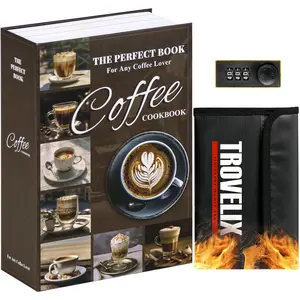 Book Safe with Combination Lock,  Safe (9.5 x 6.2 x 2.2 Inch) with Fireproof Bag,  Diversion Safe, Hollow Book Box  Storage,  Safe Box for  (COFFEE)