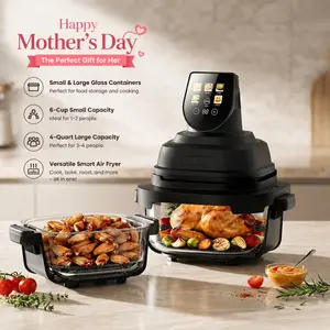 5-in-1 Glass Air Fryer, 4QT Non-Toxic Pot for Healthy Cooking, 1500W Fast Heat & Dishwasher Safe for Family Meals, Airfryer