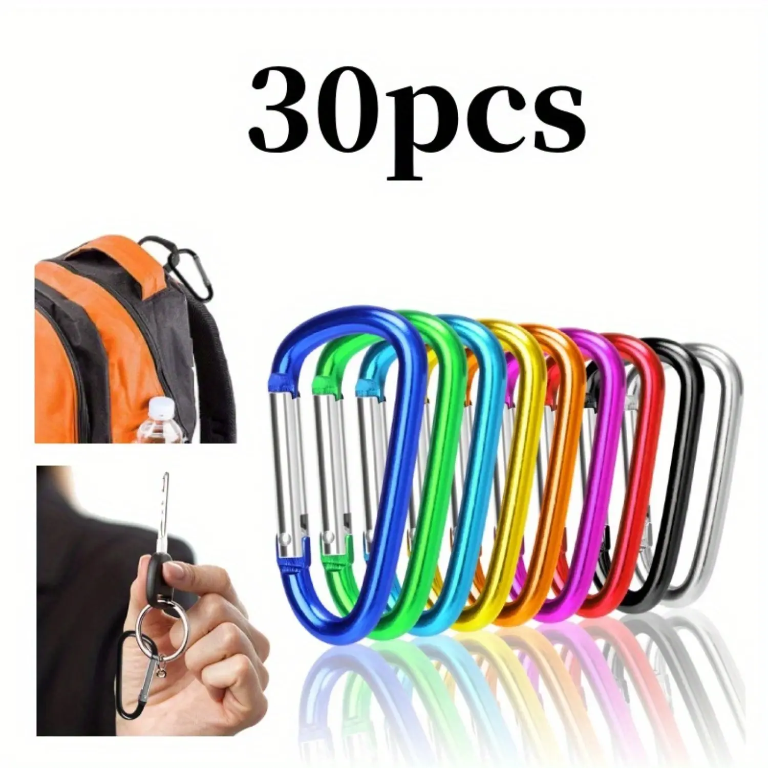 30Pcs Aluminum Alloy Carabiner Clips - D-Shape Locking Spring Hook Keychain, Heavy-Duty Buckle for Automotive & Motorcycle Interior Fastening Needs