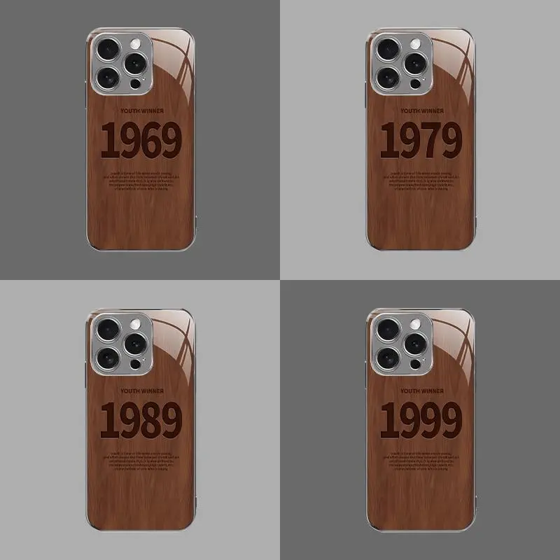 Suitable for [iPhone 16 Pro Max] Simple wood grain vintage high-grade glass phone case, affordable, drop-proof, anti-fingerprint-888
