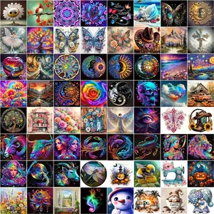4pcs/8pcs Diamond Painting Kit Cartoon Characters Flowers Animals Patterns 20x20cm DIY Kits 5D Full Drill Art Set Wall Decor Gift Random style Diamond Art Tools