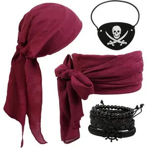 7 count Halloween Pirate Costume Accessories for Women Men - Pirate Hat Pirate  Scarf Bandanas Belt,Bracelets,Eye Patch Renaissance  Accessories