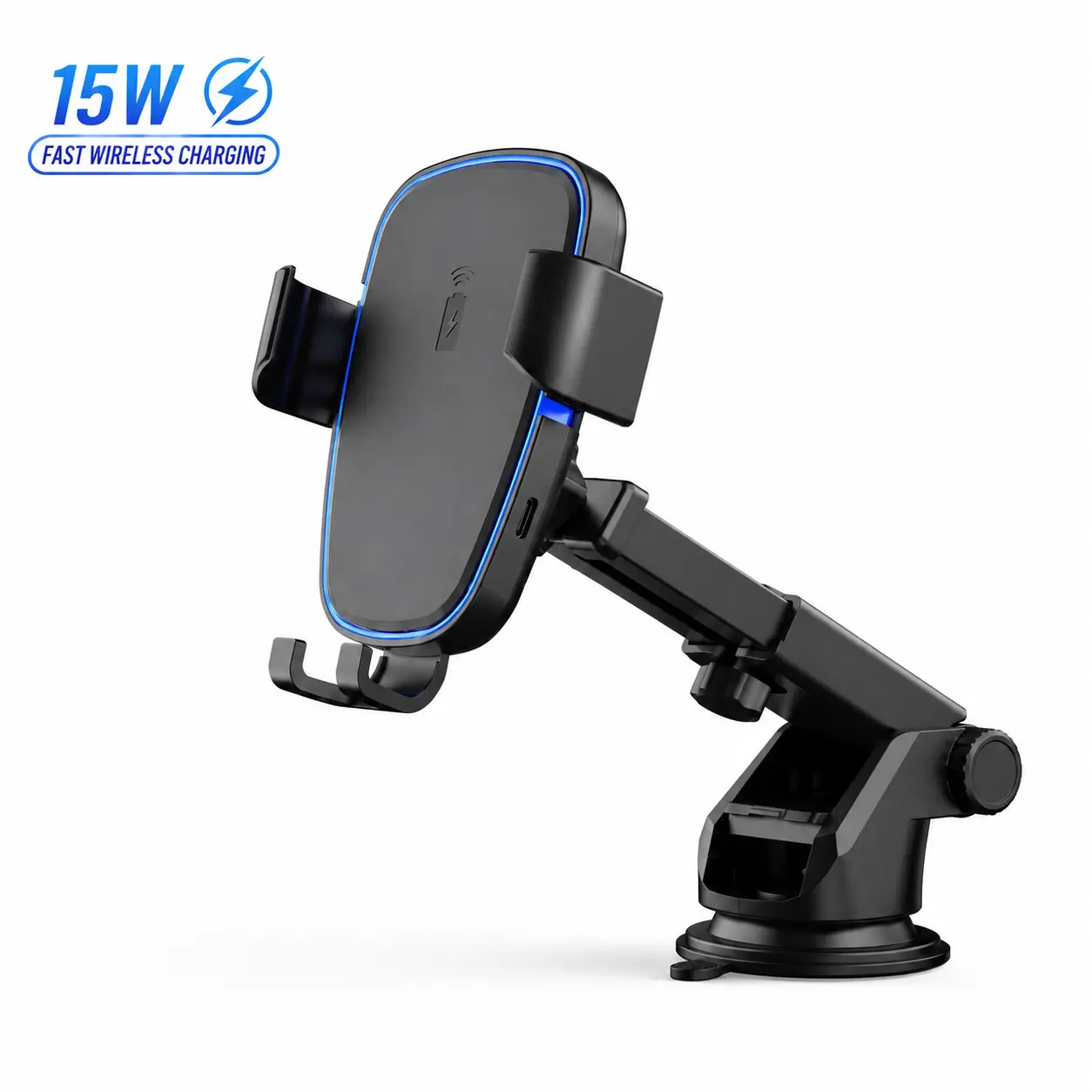 Wireless Charging Car Phone Mount, Magnetic Phone Holder with Suction Cup Dashboard Stand & Air Vent Clip, Adjustable Angle Hands-Free Car Charger Holder Compatible with Smartphones