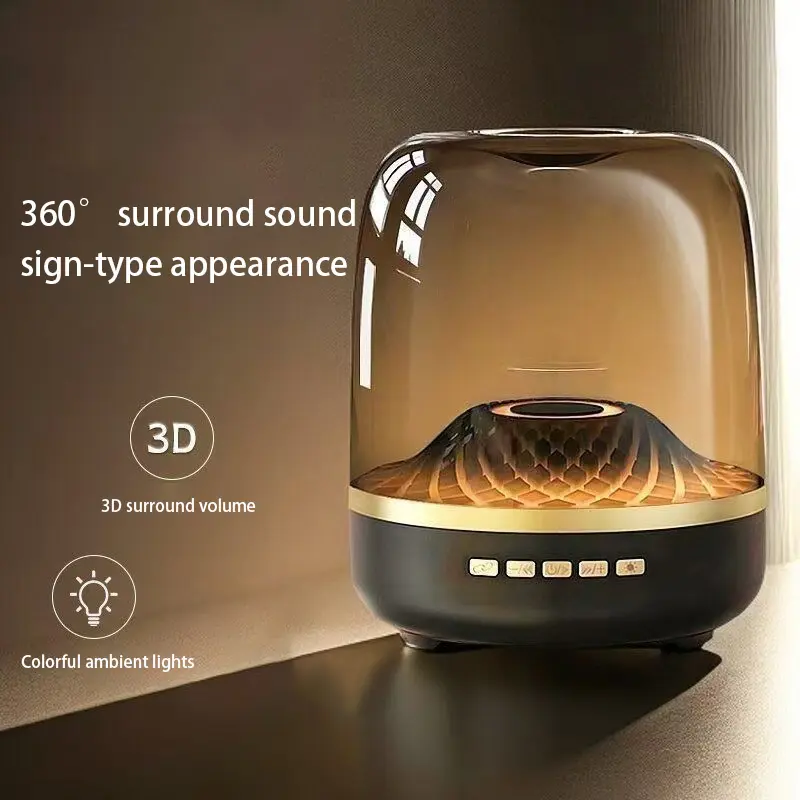 360° Surround Sound Bluetooth Speaker - Glass Design, 120W Peak Power, Colorful Ambient Lights, Adjustable Audio, USB-Card Multi-Connection, Charging Function, Ideal for Home & Party Use with High-Quality Audio