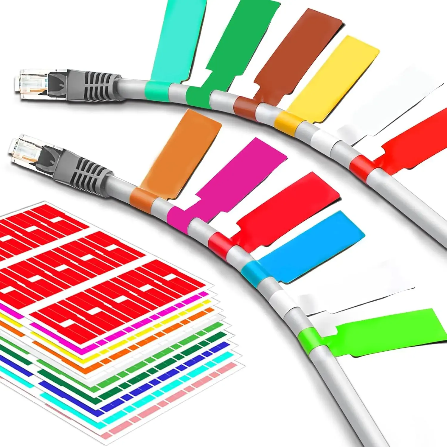 300 Self-Adhesive Waterproof Cable Tags - Office Supplies, 10-Color Tear-Resistant Wire Management Labels for Laser Printing & Handwriting, Waterproof Stickers