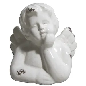 212 MAIN White Ceramic Cherub Statue - Easy-to-Clean Home Decor Ornament for Shelf, Table Display