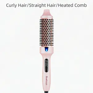 Buetuys 3-in-1 Curling Iron Thermal Brush 1.5" Barrel for All Hair Types Straightener Curler Styling Tools with LED Display Automatic Ceramic Salon-Quality Curl Small Heating Pencil Straightener Hair Dryer