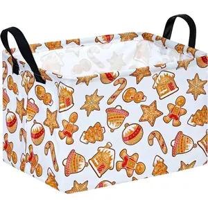 Christmas Storage Basket,Kids Gifts Empty Baskets Gingerbread Santa Claus Organizer Bins Foldable Nursery Hamper Waterproof Clothes Toy Bin Book Shelf Closet Cube Xmas Party Decor