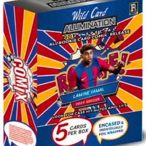 Lamine Yamal Wild Card Alumination Rookie Comix Box - 5 Cards per Box, Encased & Individually Wrapped, Rare Dual Autos with Lionel Messi