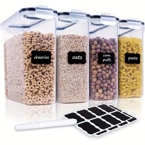 4-Pack Airtight Food Storage Containers, BPA-free plastic design ideal for cereals, snacks, sugar and more. Keep your dry foods fresh and organized easily!
