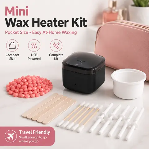 Women's Mini Portable Body Waxing Heating Kit - Warm Then Apply Wax Warmer for Face & Body, Lip, Eyebrow Hair Removal, Includes Applicators, Sticks, Silicone Pots, Hair Removal Pads