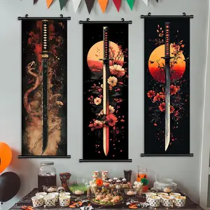 Japanese Katana Pattern Wall Hanging Banner, 3 Counts/set Artistic Wall Art, Graphic Prints, Art Wall Decoration, Wall Decor for Home Living Room Bedroom, Ideal Gifts