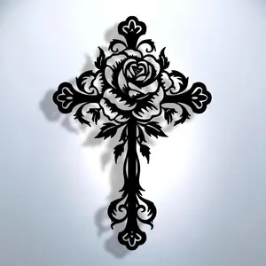 Romantic Rose Cross Metal Wall Decor, Home Office Religious Multi-Functional Decoration, Art Iron Craft, Valentine's Day Gift, Ornaments, Decorative
