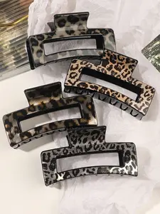 4 Pcs/set Medium Leopard Print Square Hair Claws, Versatile Plastic Square Hair Clips, Damage-free Hair Accessory, Leopard Hair Claw, Suitable for Daily Wear and Parties, Autumn and Winter, Valentine's Day, Hair Accessories