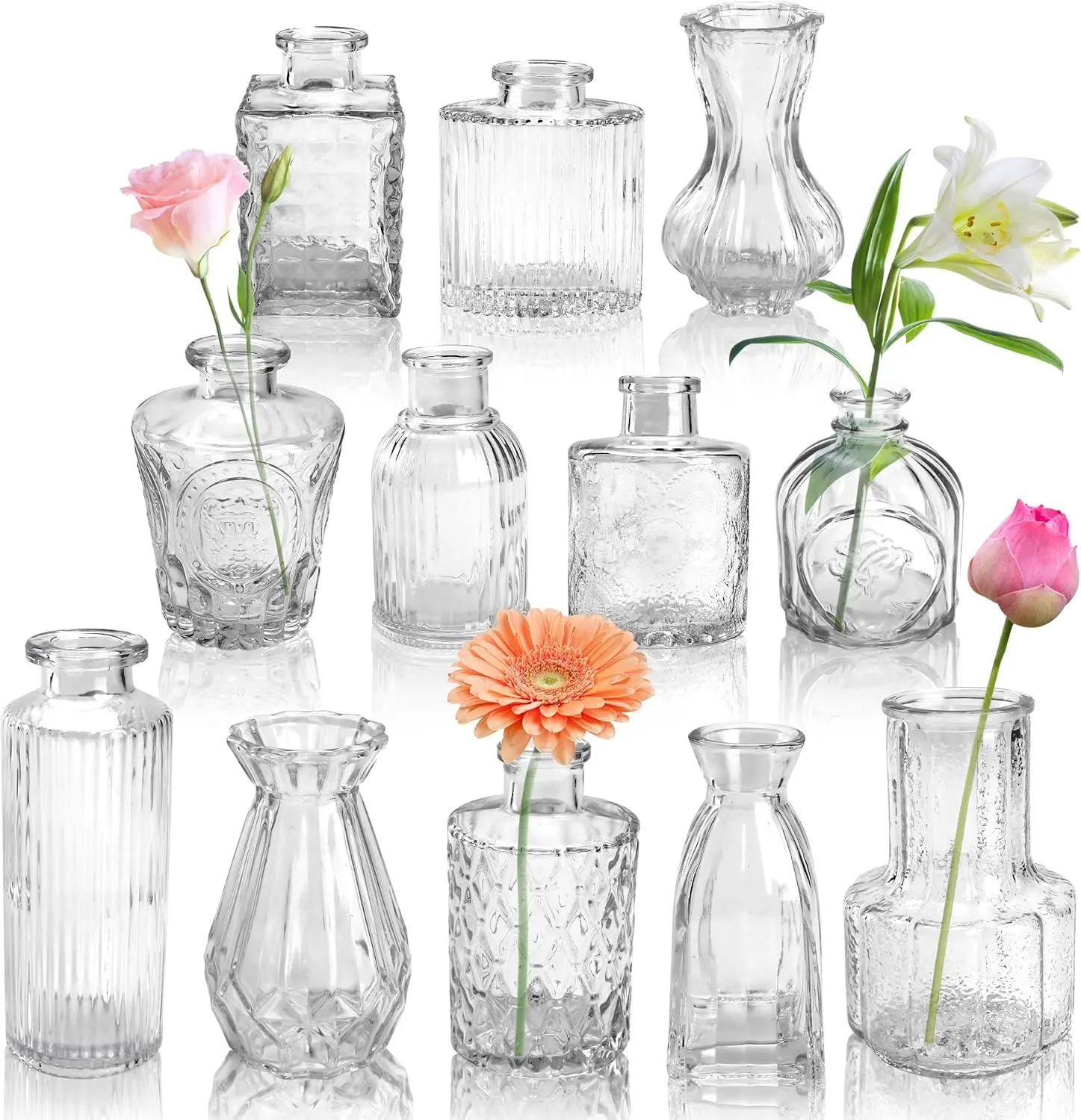 Der Rose 12 Pack Glass Bud Vase Set for Flowers Clear Bud Vase in Bulk Glass Vase for Centerpieces for Rustic Wedding Decorations Floral Arrangements Home Table Decor
