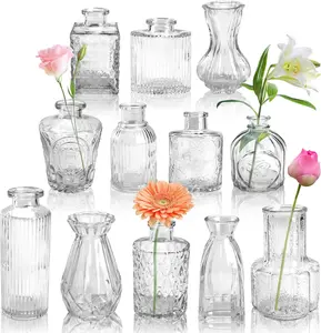 Der Rose 12 Pack Glass Bud Vase Set for Flowers Clear Bud Vase in Bulk Glass Vase for Centerpieces for Rustic Wedding Decorations Floral Arrangements Home Table Decor