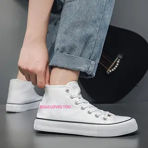 Canvas Shoes - "Jesus Loves You" Religious Pattern, Church/Casual Clothing, Fun Pattern Canvas Shoes Easter Tiktok Shop Deals Tiktok Shop Summer Outfits Streetwear Gifts for Him