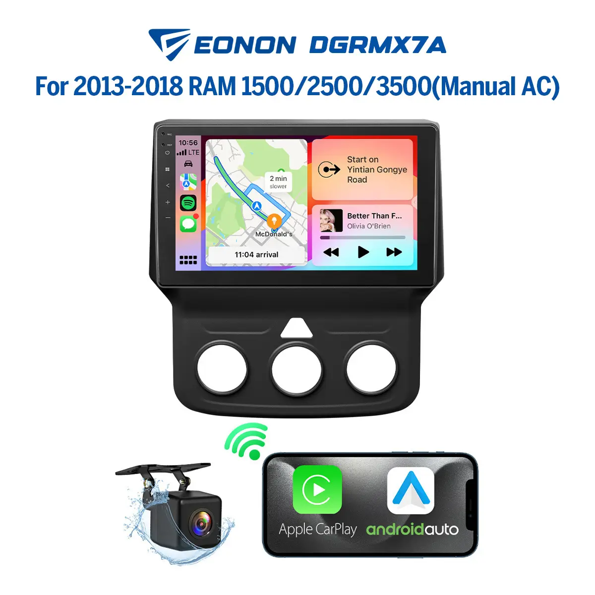 EONON Car Stereo for Dodge RAM 1500 2500 3500 (2013-2018) Manual AC, Wireless CarPlay & Android Auto Car Radio Touch screen, 9" Android 14/13 Car head unit, SWC GPS Navigation, BT, Wi-Fi, Sub, Backup camera, summersale - DGRMX7A / DGRMX6S2