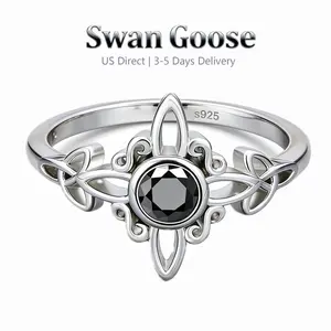 S925 Sterling Silver Stylish Synthetic Obsidian，Moonstone Gothic Celtic Witch Ring Jewelry for Women, Unisex Wizard Protective Ring, Couple Ring, Suitable For Halloween, Easter, Daily Wear, Gift For Valentine's Day, Mother's Day, Music Festival, Birthday