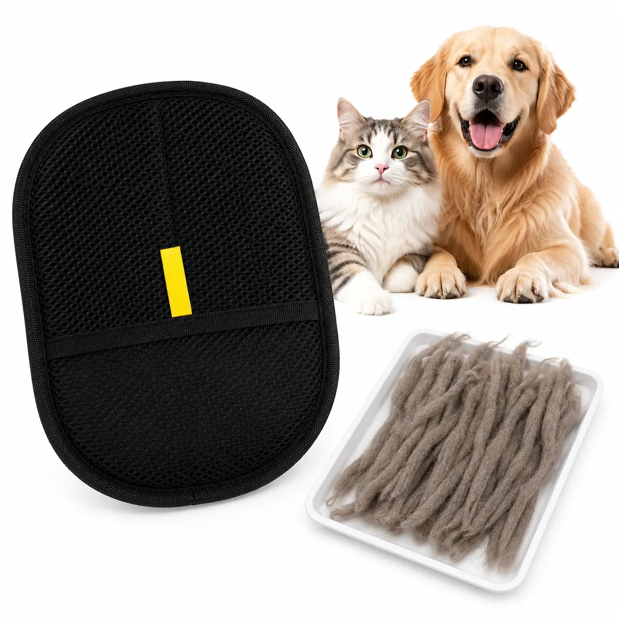 Pet Hair Remover Glove - 1 Size Fast Hair Removal Grooming Tool for Cats & Dogs, Reusable Electrostatic Fur Off Couches Solution, Convenient Grooming for Horizontal Use on Carpet, Clothing