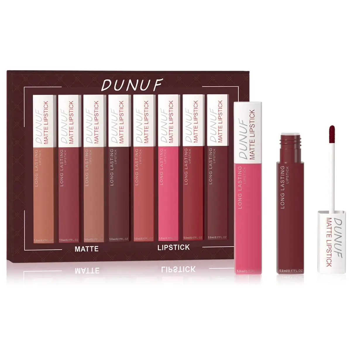 DUNUF 8Pcs Matte Liquid Lipstick Set | Waterproof High Pigment Velvet Nude & Red Lip Stain | TikTok Viral Beauty Makeup Kit for Women shop cruelty free super  stay  viny  link personalised  gifts velvet matte finish doll by soleon