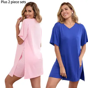 Plus Szie Two Piece Outfits for Women - Short Sleeve Tunic Top & Bodycon Shorts, Breathable Loungewear, Comfortable Fashion for Outdoor Activities