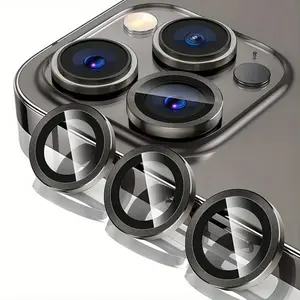 For iPhone 16/15/14/13/12/11 Pro Max Plus MiniHD Clear Metal + Tempered Glass Camera Lens Protector Film For IPhone 15 14 13 12 11 Pro Max Mini Plus 15/14/13/12/11ProMax ProMax 15Plus Full Lens Cover Ring Case (Black)