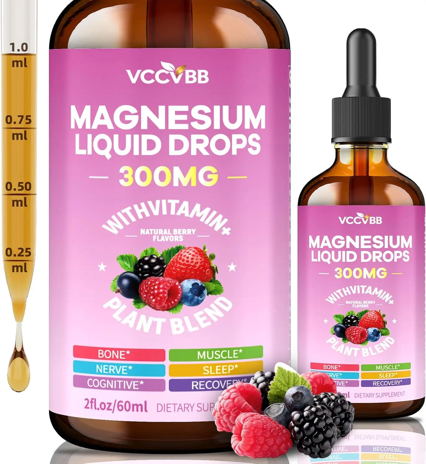 Magnesium Glycinate Liquid Drops, 300mg Magnesium Complex with D3 K2 | Multi-form blend with malate, taurate, citrate, B6, L-Theanine and botanical ingredients for relaxation & daily wellness
