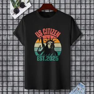 U.S Citizen est.2025 new american citizenship,USA T-Shirt, 100% Cotton, Single Side Printed, Black Short Sleeve T-shirt, Gift for Family Friends, S-XXXL, 1 pc, Fabric Weight 180g