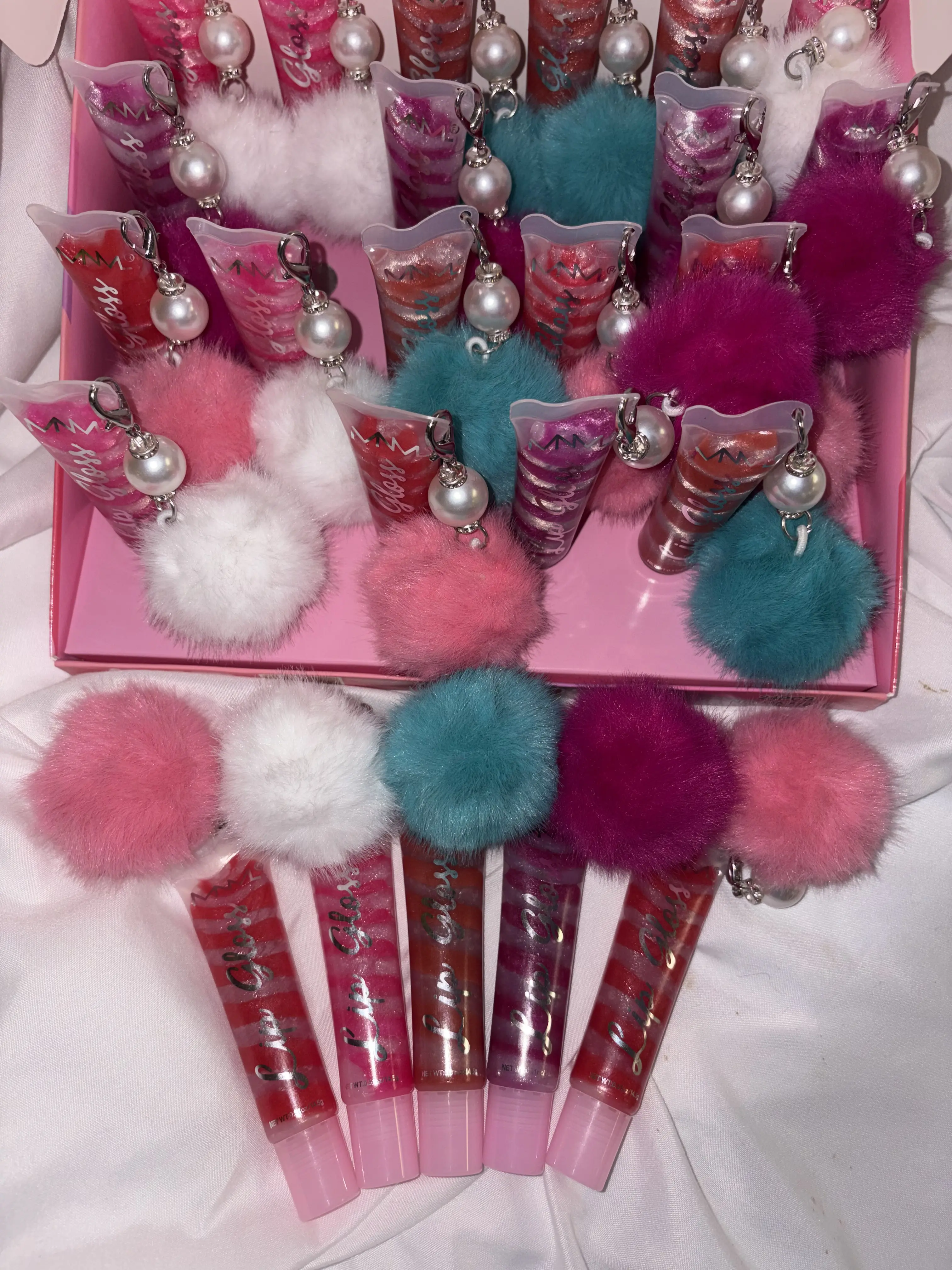 Lip Gloss Pom Keychain