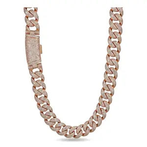 ⑧⑥SPACEICE Iced Out 22mm Cuban Link Chain | Solid metal Base with Cubic Zirconia | Rose Gold-Tone Heavyweight Hip Hop Necklace for Men Women