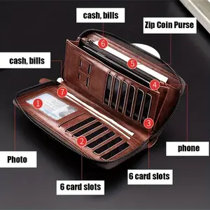 Men's Long Zipper Wallet, Faux Leather RFID Blocking Business Clutch Bag Credit Card Holder, Elegant Style