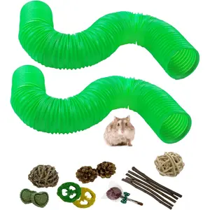 Collapsible Plastic Hamster Tunnels Foldable Exercising Training Hideout Tube Pet Tunnel Small Animals Cage Accessories for Mouse Rat Gerbils (Green)