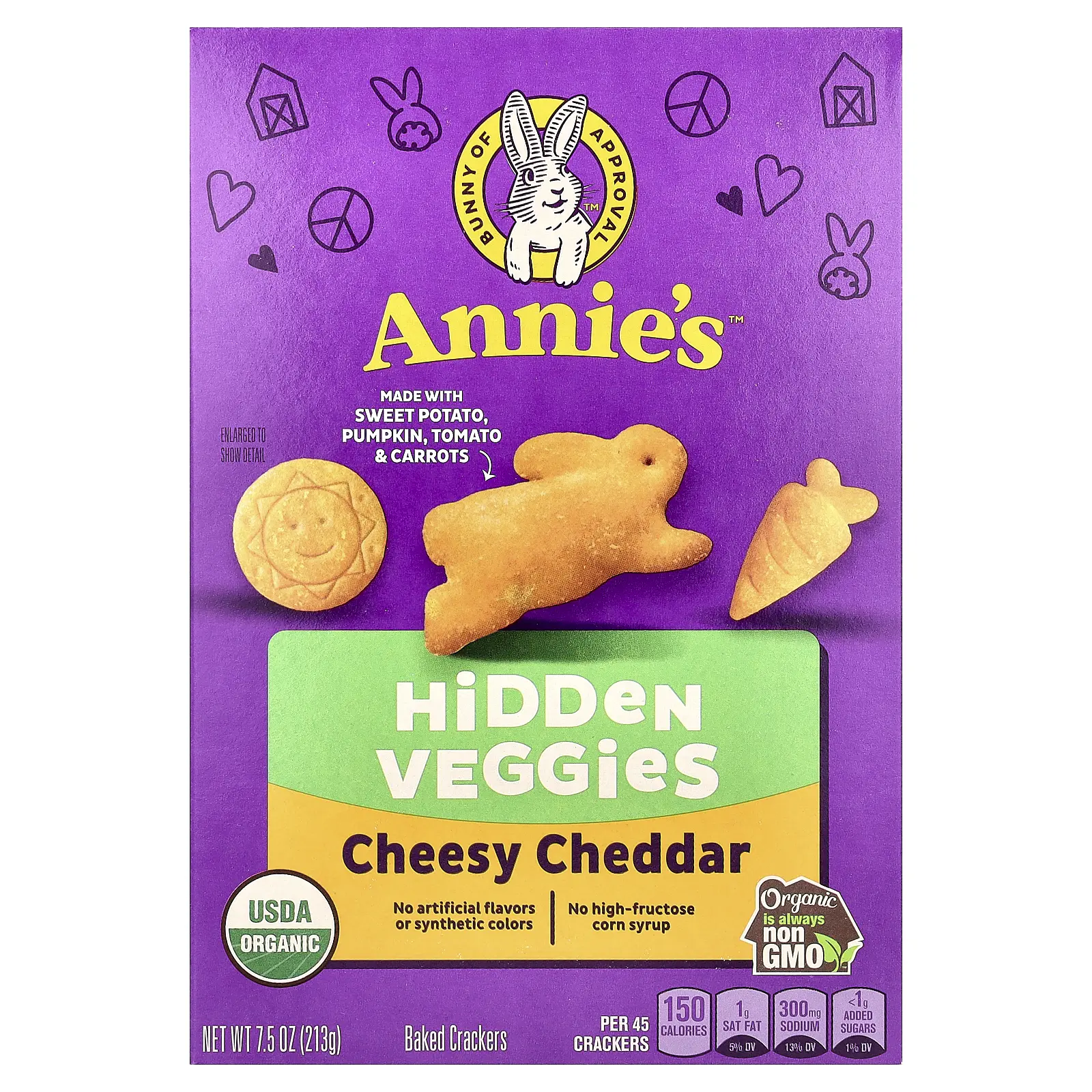 Annie's Homegrown Cheesy Cheddar Baked Crackers, Hidden Veggies , 7.5 oz (213 g)