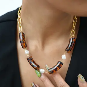 Women's Stainless Steel Leopard Pearl Pendant Chain Link Necklace - Waterproof, Tarnish-Resistant Daily Fashion Costume Jewelry, Chain Link Necklaces
