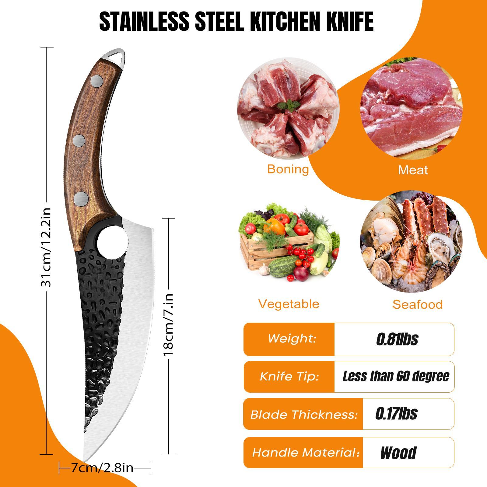 Kitchen Knife Japanese Chef Knife Boning Knife Ungradede for Meat Cutting with Sheath and Gift Box for Home, Outdoor, Camping